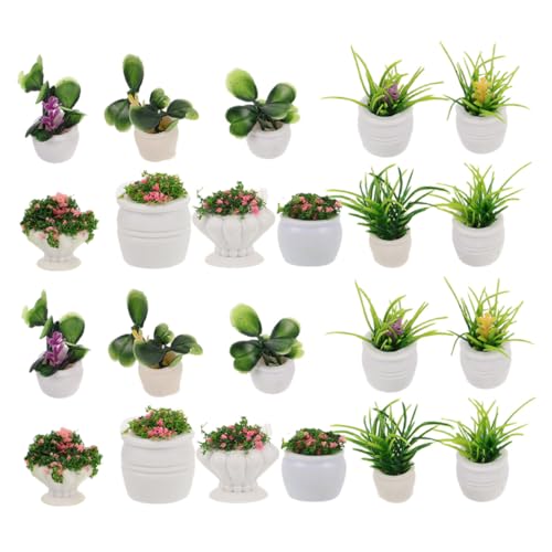 QUMIIRITY 22 Stück Miniaturpflanzenschmuck Miniaturpuppenhauspflanzen Dollhouse -Pflanzen Micro Bonsai Flowerpot Mini Bonsai Micro Landschaft Tischtopfpflanzen Plastik von QUMIIRITY