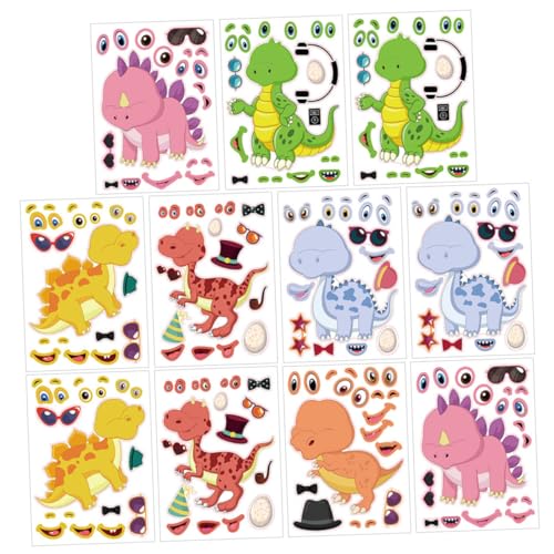 QUMIIRITY 24 Stück Dinosaurier-Aufkleber Puzzlematte DIY-Gesichtsaufkleber Party -Requisiten dekorative Puzzle-Aufkleber Aufkleber-Puzzle Kupferplattenaufkleber von QUMIIRITY