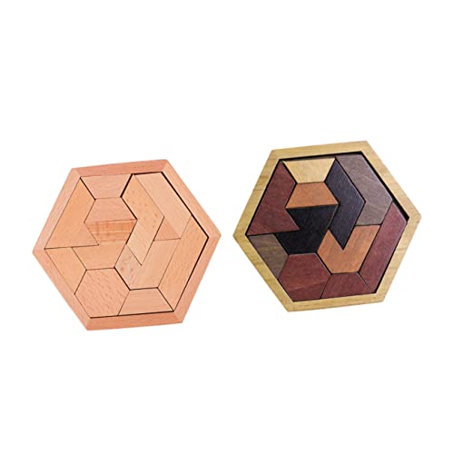 QUMIIRITY 2Sätze Holz Hexagon Puzzle Pädagogisches Tangram für Fördert und Formenerkennung Sicheres Material Glatt Poliert für Kreatives von QUMIIRITY