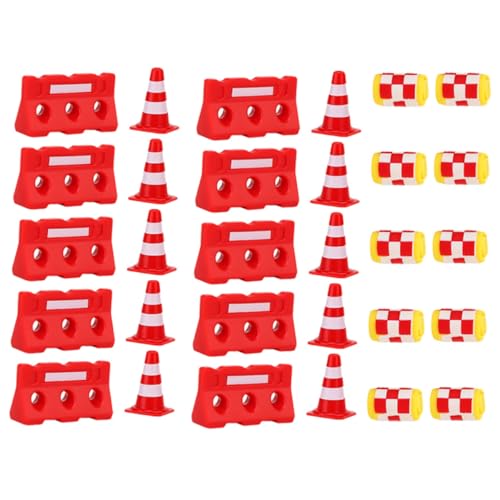 QUMIIRITY 30Stücke Teiliges Verkehrsspielzeugset für Mini Verkehrsbarrieren und Warnhütchen aus Langlebigem zur Spielerischen Verkehrserziehung Verbesserung von QUMIIRITY