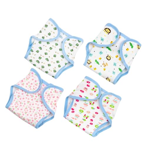 QUMIIRITY 4 STÜCKE Wiederverwendbare Puppenwindeln Waschbare Puppenunterwäsche mit Verstellbarem Design für Babypuppen und Rollenspiel Verschiedene Muster Frosch Krokodil Herz von QUMIIRITY