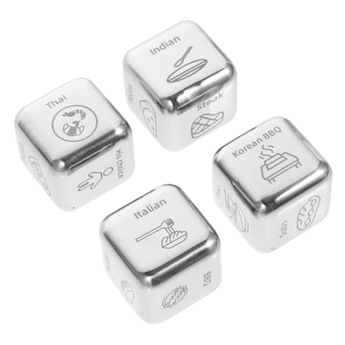 QUMIIRITY 4 Stück Jubiläumsgeschenke für nach kleine Essenswürfel Spielwürfel Requisiten Lebensmittel-Entscheidungswürfel aus Metall Partyspielwürfel Spiel Rostfreier Stahl Silver QUMIIRITY 4 Stück Jubiläumsgeschenke für nach kleine Essenswürfel Spielwürfel Requisiten Lebensmittel-Entscheidungswürfel aus Metall Partyspielwürfel Spiel Rostfreier Stahl Silver von QUMIIRITY