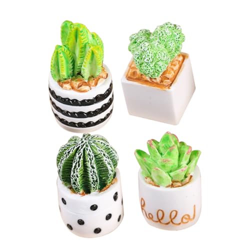 QUMIIRITY 4 Stück Mikro Landschafts Ornament Puppenpflanze Topfpflanze Miniatur Mini Bonsai Modell Mikro Landschaftsdekor Mini Bonsai Modell Mini Kaktus Tischdekoration von QUMIIRITY