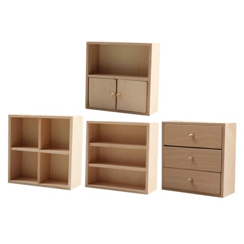 QUMIIRITY 4 Stück Miniatur Puppenhaus Möbel DIY aus Holz Realistischer Miniatur Schrank für Puppenhaus Küche und Schlafzimmer Präzise Handgefertigt Kreative Holzkommode von QUMIIRITY