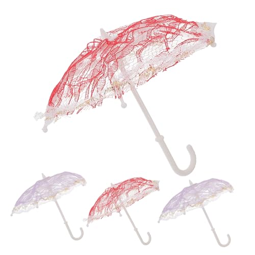 QUMIIRITY 4 Stück Regenschirm Spitzenschirm Puppenschirm Kleine Puppen Mädchen Regenschirm Für Dekoration Zarter Mini Regenschirm Kleinkinderschirm Puppenzubehör Regenschirm Modell Winziger von QUMIIRITY
