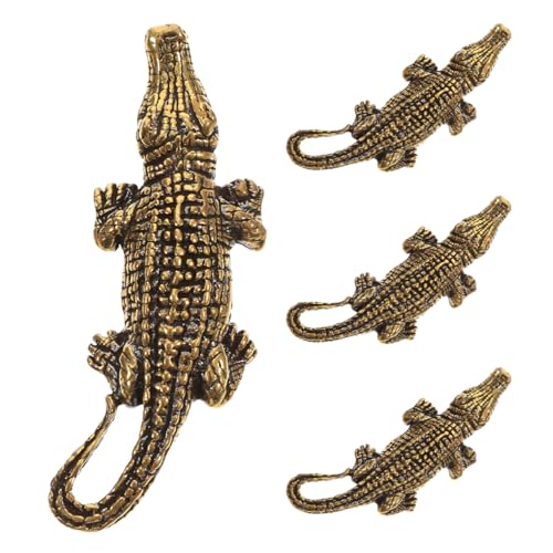 QUMIIRITY 4stücke Miniatur-alligatorstatue Aus Messing Vintage-krokodilfigur Kleine Tierfigur Für Heimdekor Detaillierte Miniatur-krokodil-Ornament Retro-messingdekor Für Schreibtisch von QUMIIRITY