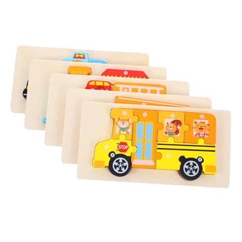 QUMIIRITY 5 Sätze 3D -Puzzlespielzeug Lernspielzeug für Lernpuzzle Holzrätsel Cartoon-Puzzle- Pädagogikspielzeug Cartoon-Holzpuzzle hölzern von QUMIIRITY