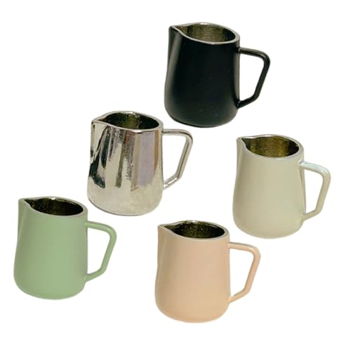QUMIIRITY 5 Stück Tassen Messbecher Puppenhaus-Milchkännchen Kaffeekanne Milchspender Coffee Lover kaffeeliebhaber puppenhauszubehör Milchdampfer Krug Mini-Espresso-Milchkännchen Legierung von QUMIIRITY