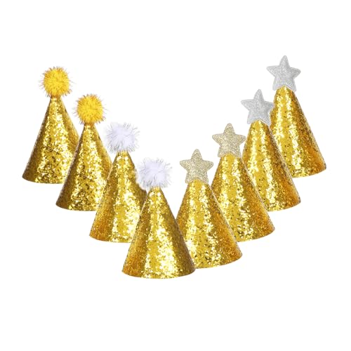 QUMIIRITY 8 Stück Teiliges Geburtstagskappen Partyhüte Glitzernde Kronenhüte für Geburtstagsfeiern Geeignet für Jungen und Mädchen Auffälliges Design Gold und Silber von QUMIIRITY
