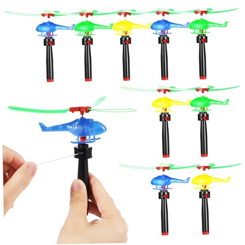 QUMIIRITY 9 Stück Teiliges Handheld Hubschrauber Bunte Fliegende Spielzeuge mit Zugschnur für Outdoor Aktivitäten Robuste Konstruktion Stundenlanger Spielspaß von QUMIIRITY