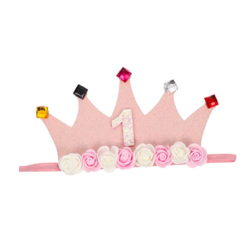 QUMIIRITY Geburtstagskrone für Anpassbare Pinke Krone mit Elastischem Band für Mädchen für Fotos und Geburtstagsfeiern Hübsches Accessoire für Partydeko von QUMIIRITY