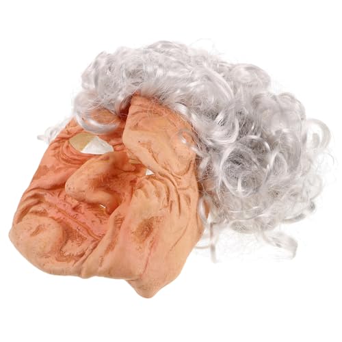 QUMIIRITY Halloween Old Lady Maske Mit Haaren Lustige Alte Frau Gesichtsmaske Und Kostüm Perücken Für Männer Cosplay Halloween Party Und Bühnenperformancezubehör von QUMIIRITY