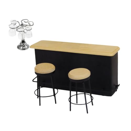 QUMIIRITY Miniatur Bar Theke Set für Puppenhaus DIY Dekoration mit Gläsern und Barhockern für Kreative Miniatur Szenen und Spielzeugmodelle von QUMIIRITY