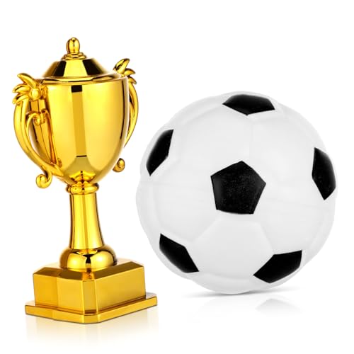 QUMIIRITY Miniatur Fußball Pokal Teilig Goldene Miniatur Trophäe und Fußball Modell Plastik Mini Deko für Puppenhaus Sport Dekoration für Geburtstagsfeier Wiederverwendbar von QUMIIRITY