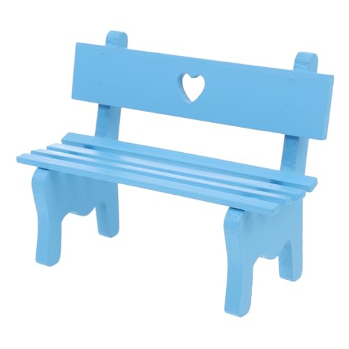 QUMIIRITY Miniatur Holzbank Dekoration Puppenhaus Zubehör Blaue Herzform Gartenstuhl Realistische Mini Bank für Puppenhaus Möbel Deko und Stabil von QUMIIRITY