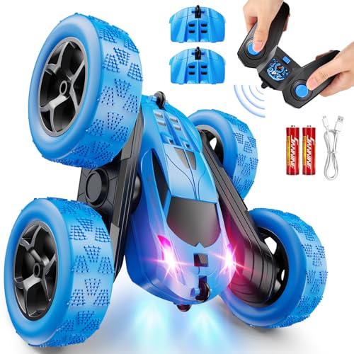 QUNREDA Ferngesteuertes Auto, RC Cars Spielzeug für Kinder im Alter von 6-12 Jahren, 4WD Stunt-Auto mit LED-Lichtern & 360°-Flips, 2,4 GHz, verbesserte USB-C-Modular-Batterien, 8-10 Jahre alte Jungen, von QUNREDA