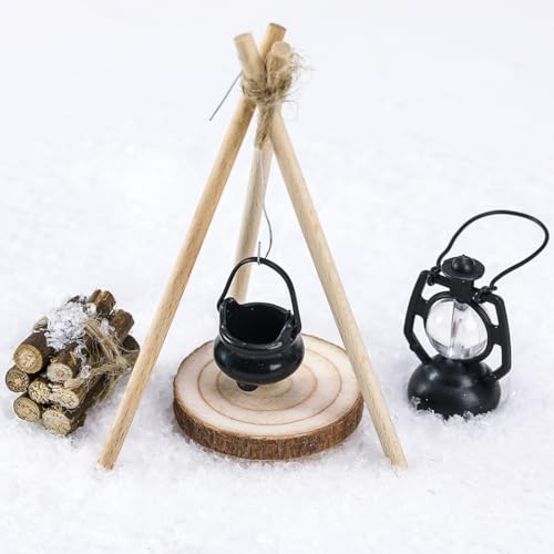 Wichtel Zubehör, Miniatur Weihnachten Lagerfeuer Brennholz Kessel Bonfire Feuerstelle Schnee Set, Mini Werkzeug 1:12 Weihnachts Halloween Wichtelzubehör für Wichteltür Puppenhaus Deko Geschenke Wichtel Zubehör, Miniatur Weihnachten Lagerfeuer Brennholz Kessel Bonfire Feuerstelle Schnee Set, Mini Werkzeug 1:12 Weihnachts Halloween Wichtelzubehör für Wichteltür Puppenhaus Deko Geschenke von QUOHE
