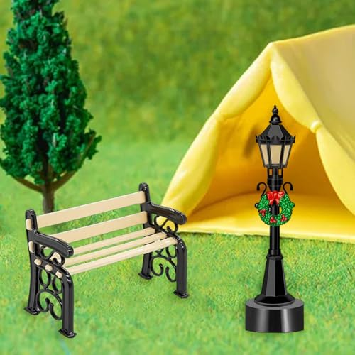Wichtel Zubehör Weihnachten, Miniatur Straßenlaternen Bank Wichtelzubehör Wichtel Garten Zubehör Set für Wichteltür Deko und 1/12 Puppenhaus, Mini Lantern Bank Möbel Geschenke Kinder Weihnachts Wichtel Zubehör Weihnachten, Miniatur Straßenlaternen Bank Wichtelzubehör Wichtel Garten Zubehör Set für Wichteltür Deko und 1/12 Puppenhaus, Mini Lantern Bank Möbel Geschenke Kinder Weihnachts von QUOHE