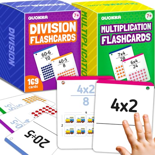QUOKKA Multiplication & Division Flash Cards Set for Kids Ages 4-8 – 338 Jumbo Math Flashcards with Visual Aids, Sorting Rings & Reference Cards – Math Games for Kids 1st to 3rd Grade Classroom & Home von QUOKKA