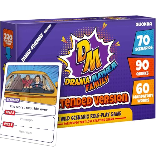 QUOKKA Scharaden-Spiel für die Familie - Kinder Schauspiel- & Improv-Spiel mit 220 Szenario- & Quirk-Karten - Fun Act It Out Theater Games Night | Drama Mayhem Extended Pack von QUOKKA