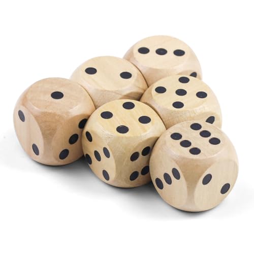 QUTHZZHY 6 Stück Würfel Groß Holzwürfel, Spielwürfel 30mm, Natur Holz Spielwürfel, Spielwürfel mit Dots, für Unterricht BrettspieleKartenspiel Partyspiele Ubehör (30mm) von QUTHZZHY