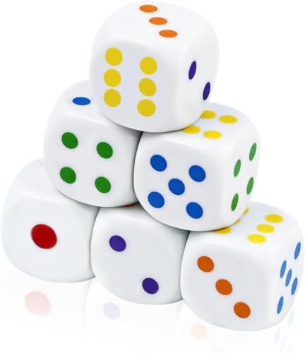 QUTHZZHY 6 Stück Würfel Set,D6 Bunt Würfel 6 Seitige Spiel Würfel,25mm Acryl Farbwürfel für Tischspiele,Bunt Würfel für Lernspielzeug, Matheunterricht,Party und Klassenzimmer (Gerundet) von QUTHZZHY