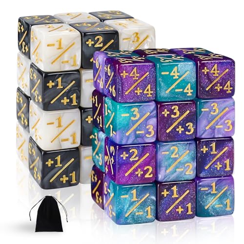 QUTHZZHY MTG Zähler Token Würfel,Magic Würfel Zähler,Magic The Gathering Glitter Sparkle Würfel (48pcs Sternenlicht Schwarz und Weiß) von QUTHZZHY
