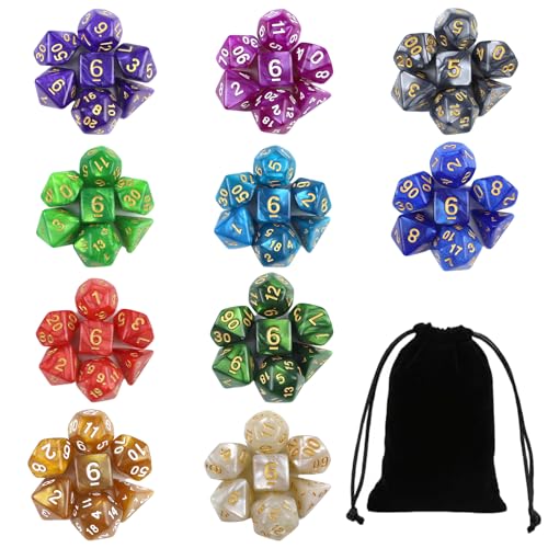 QUTHZZHY Polyedrische Würfel, Vieleck Spiel Würfel, Acryl Würfel Set, 10 Set Bunt Würfel mit 10 Farben für Tischspiele, Rollenspiele Würfel für DND RPG MTG Tischspiele Würfel D4 D8 D10 von QUTHZZHY