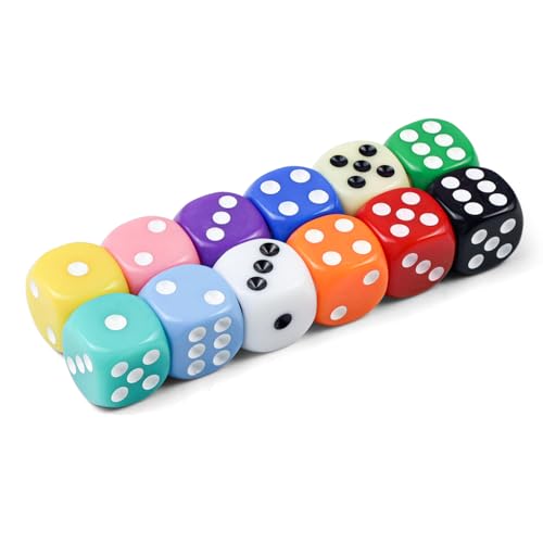 QUTHZZHY Würfel 12 Stücke, Bunte Würfel Set, 14mm Farbwürfel 6 Seitige, Spielwürfel für Tischkartenspiele, Acrylwürfel 12 Farben, Würfel mit Box, für Matheunterricht, Tischspiele, Party von QUTHZZHY