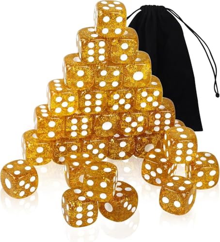 QUTHZZHY Würfel Set, 16mm Acryl Würfel in Glitter Gold, 30 Stück Transparente Würfel, 6-Seitiges Bunt Würfel Set, Würfel mit Einstecktaschen, D6 Standard Würfel mit Taschen für Spiel, Party, Mathe QUTHZZHY Würfel Set, 16mm Acryl Würfel in Glitter Gold, 30 Stück Transparente Würfel, 6-Seitiges Bunt Würfel Set, Würfel mit Einstecktaschen, D6 Standard Würfel mit Taschen für Spiel, Party, Mathe von QUTHZZHY