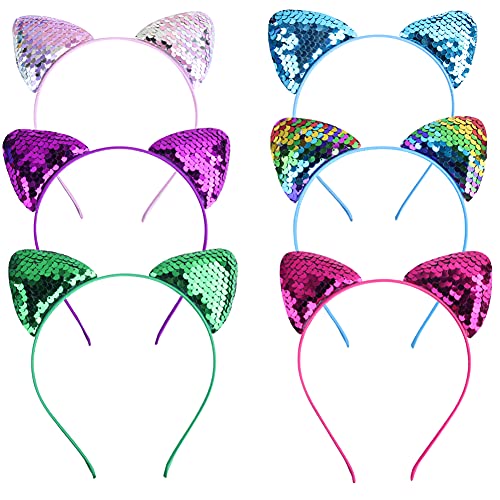 6 STÜCKE Katzenohren Stirnband Pailletten Stirnbänder Schöne Haarschmuck für das tägliche Tragen Kitty Ohren Stirnband für Party Dekoration von QUUPY