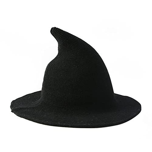 Halloween Baumwolle Garn Strick Zauberer Hut - Faltbar Schwarz Mit Scharfer Spitze - Hexe Kostüm Für Mädchen - Breite Krempe Cosplay Party Zubehör Halloween Baumwolle Garn Strick Zauberer Hut - Faltbar Schwarz Mit Scharfer Spitze - Hexe Kostüm Für Mädchen - Breite Krempe Cosplay Party Zubehör von QUUPY