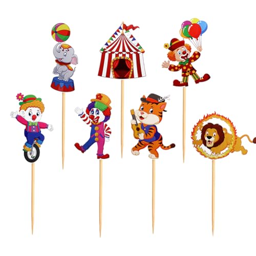 QUXVUIS 7 teiliges Cupcake Topper Set für Zirkus Clown Motto Geburtstagsparty, Kuchendekorationszubehör, alles Gute zum Geburtstag Kuchen Topper QUXVUIS 7 teiliges Cupcake Topper Set für Zirkus Clown Motto Geburtstagsparty, Kuchendekorationszubehör, alles Gute zum Geburtstag Kuchen Topper von QUXVUIS