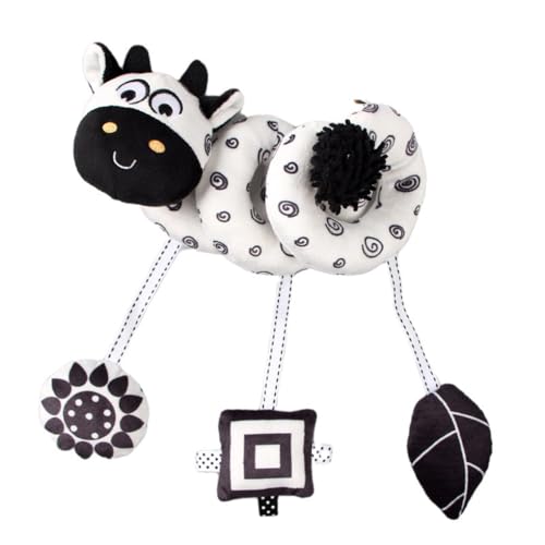 QUXVUIS Niedliche Tierform zum Aufhängen, Spielzeug für Babys, visuelle und akustische Fähigkeiten, Plüsch Proller, Schwarz Weiß Quietsch Tierspielzeug, Typ 1 von QUXVUIS