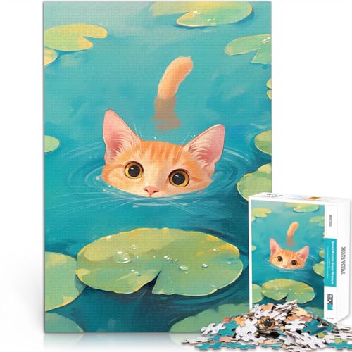 1000 Teenager-Teile-Puzzle Denksportaufgabe für Süße orange Katze im Wasser Jedes Stück ist einzigartig – Anspruchsvolles Familienspiel38x26cm von QVKZLYFXN