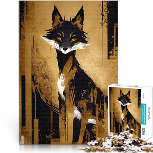 1000 Teenager-Teile-Puzzle Familienspiel zum Stressabbau, schwierige Herausforderung Abstrakter schwarzer Fuchs Heimdekoration50x70cm von QVKZLYFXN