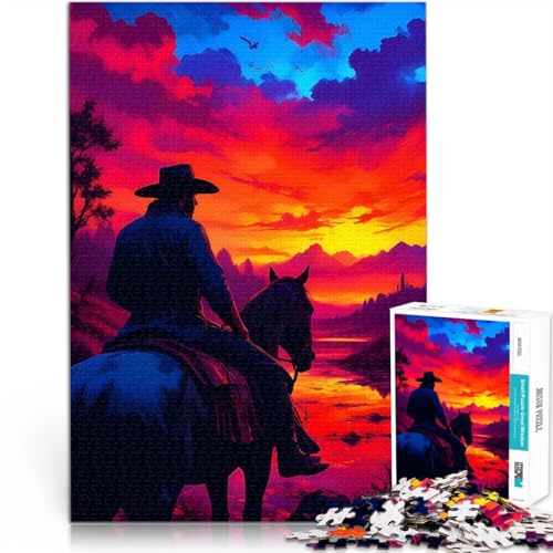 1000 Teenager-Teile-Puzzle Geschenke zum Suchbegriff: Herausfordernde Spiele Cowboy bei Sonnenuntergang Perfekte Dekoration38x52cm von QVKZLYFXN
