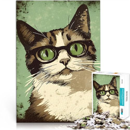 1000 Teenager-Teile-Puzzle Lernspiel-Herausforderungsspielzeug Altmodisch, Katze, mit, Brille Lernspiel für Geburtstag, Weihnachten52x38cm von QVKZLYFXN