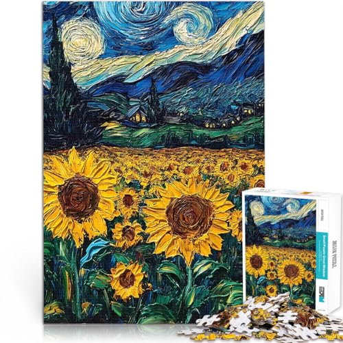 1000 Teenager-Teile-Puzzle Spielzeug für die ganze Familie Sternennacht Sonnenblumen Geeignet für die Schreibtischdekoration75x50cm von QVKZLYFXN
