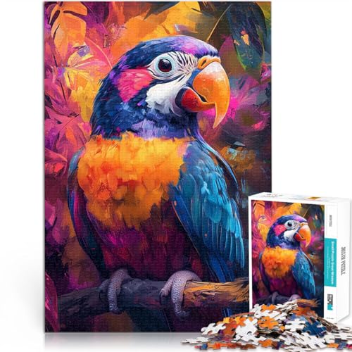 1000-Teile-Puzzle für Erwachsene Lernspiele Heimdekoration Buntes Papageiengemälde mit passendem Poster und Quizblatt38x52cm von QVKZLYFXN
