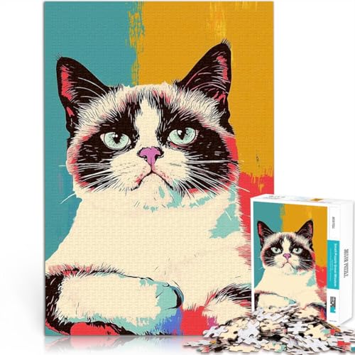 1000-Teile-Puzzle für Erwachsene Lernspiele Heimdekoration Mürrische Katze Pop Art einzigartiges Herausforderungsspiel50x70cm von QVKZLYFXN