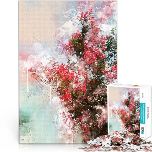 1000-Teile-Puzzle für Erwachsene Mustermontage Rosa Blumen Baum grobe Skizze Aquarellmalerei Geburtstagsgeschenk, Geschenke, Wandkunst38x26cm von QVKZLYFXN