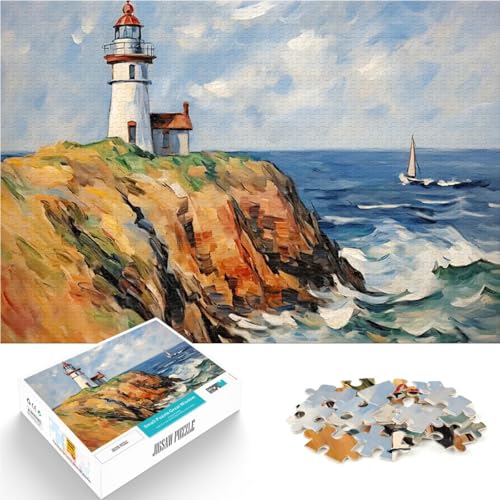 1000-Teile-Puzzle für Erwachsene Pädagogisches Spielzeug zum Stressabbau Leuchtturm mit einem Segelboot Heimdekoration38x26cm von QVKZLYFXN
