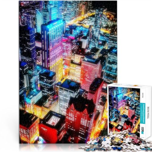 1000-Teile-Puzzle für Erwachsene Spielzeug-Intellektuelles Spiel Neon City Nacht eignet ganze Familie50x70cm von QVKZLYFXN