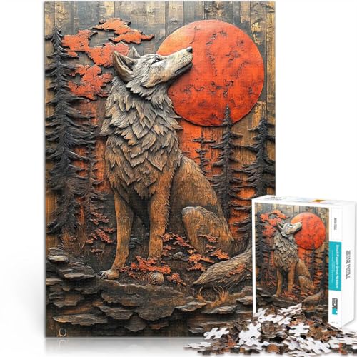 1000-Teile-Puzzle für Erwachsene Spielzeug für die ganze Familie Wolf unter Vollmond Verbessern Sie das Gedächtnis52x38cm von QVKZLYFXN