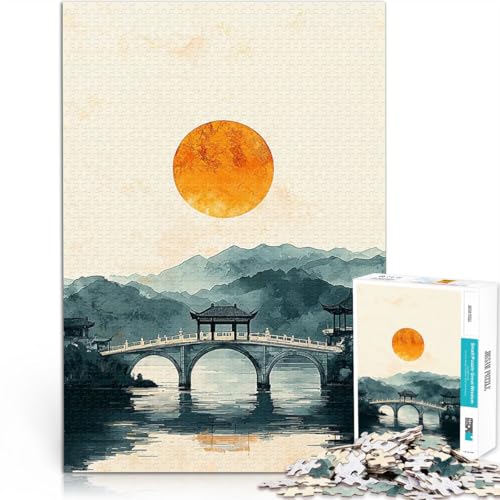 1000-Teile-Puzzle für Erwachsene pädagogische Herausforderung Sonnenuntergang über der Japanischen Brücke tolles Geschenk50x70cm von QVKZLYFXN