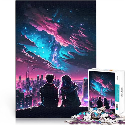 1000-Teile-Puzzle für Teenager Denkspiel Paar Silhouetten Nacht Stadtbild mit vollständig ineinander greifenden, zufällig geformten Teilen52x38cm 1000-Teile-Puzzle für Teenager Denkspiel Paar Silhouetten Nacht Stadtbild mit vollständig ineinander greifenden, zufällig geformten Teilen52x38cm von QVKZLYFXN