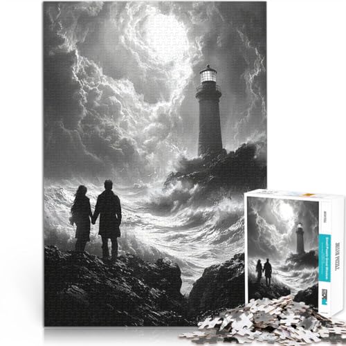 1000-Teile-Puzzle für Teenager Denkspiel Romantische stürmische Küste mit Leuchtturm - Kohlekunst Geschenke für Freunde und Familie52x38cm 1000-Teile-Puzzle für Teenager Denkspiel Romantische stürmische Küste mit Leuchtturm - Kohlekunst Geschenke für Freunde und Familie52x38cm von QVKZLYFXN