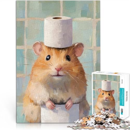 1000-Teile-Puzzle für Teenager Herausforderndes Spielspielzeug Hamster mit Toilettenpapierhut Geburtstagsgeschenk, Geschenke, Wandkunst50x70cm von QVKZLYFXN