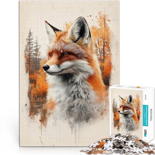 1000-Teile-Puzzle für Teenager Interessante Stressreduzierung Rotfuchs Aquarell Portrait mit passendem Poster und Quizblatt50x70cm von QVKZLYFXN